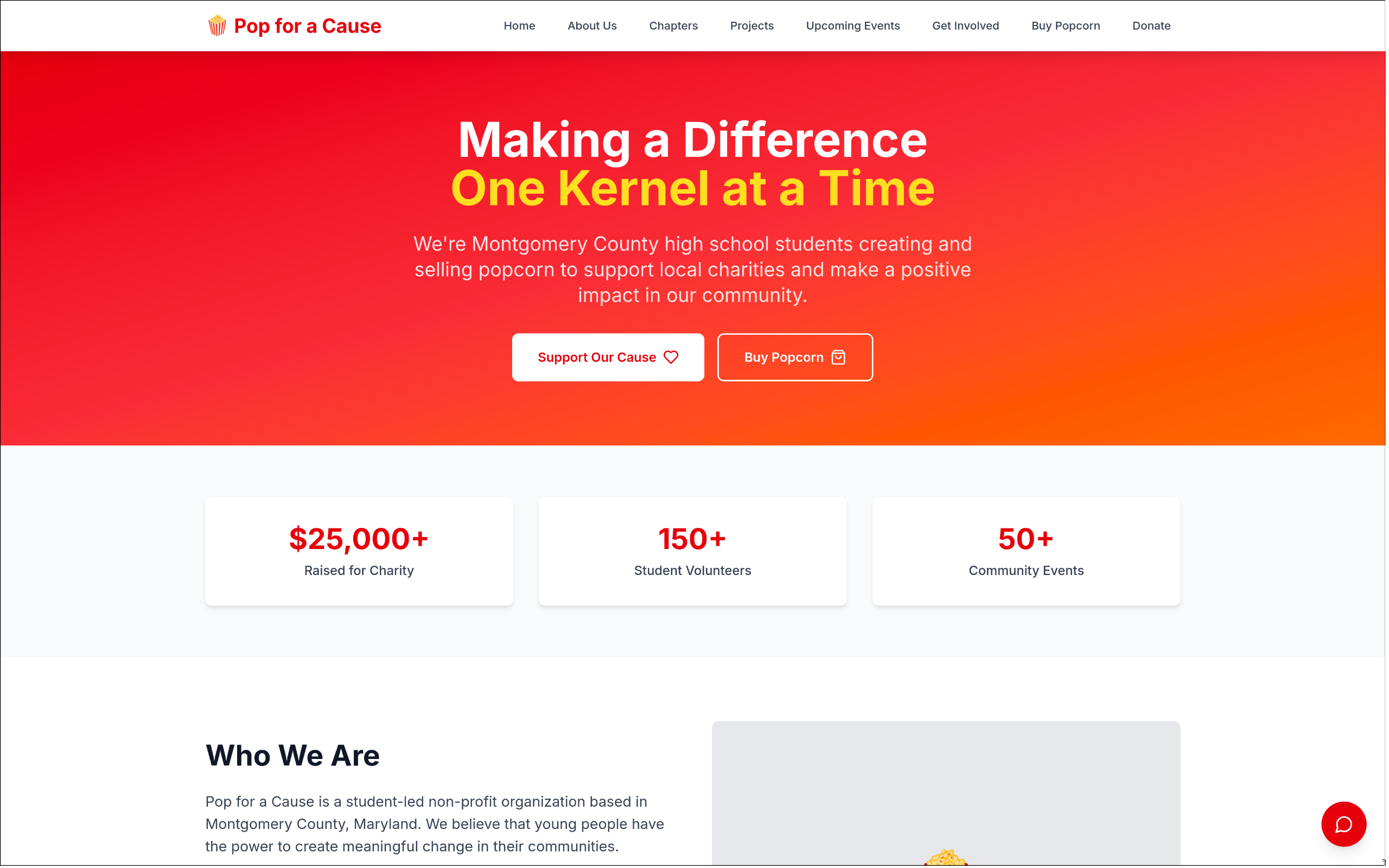 Pop for a Cause Website Designer