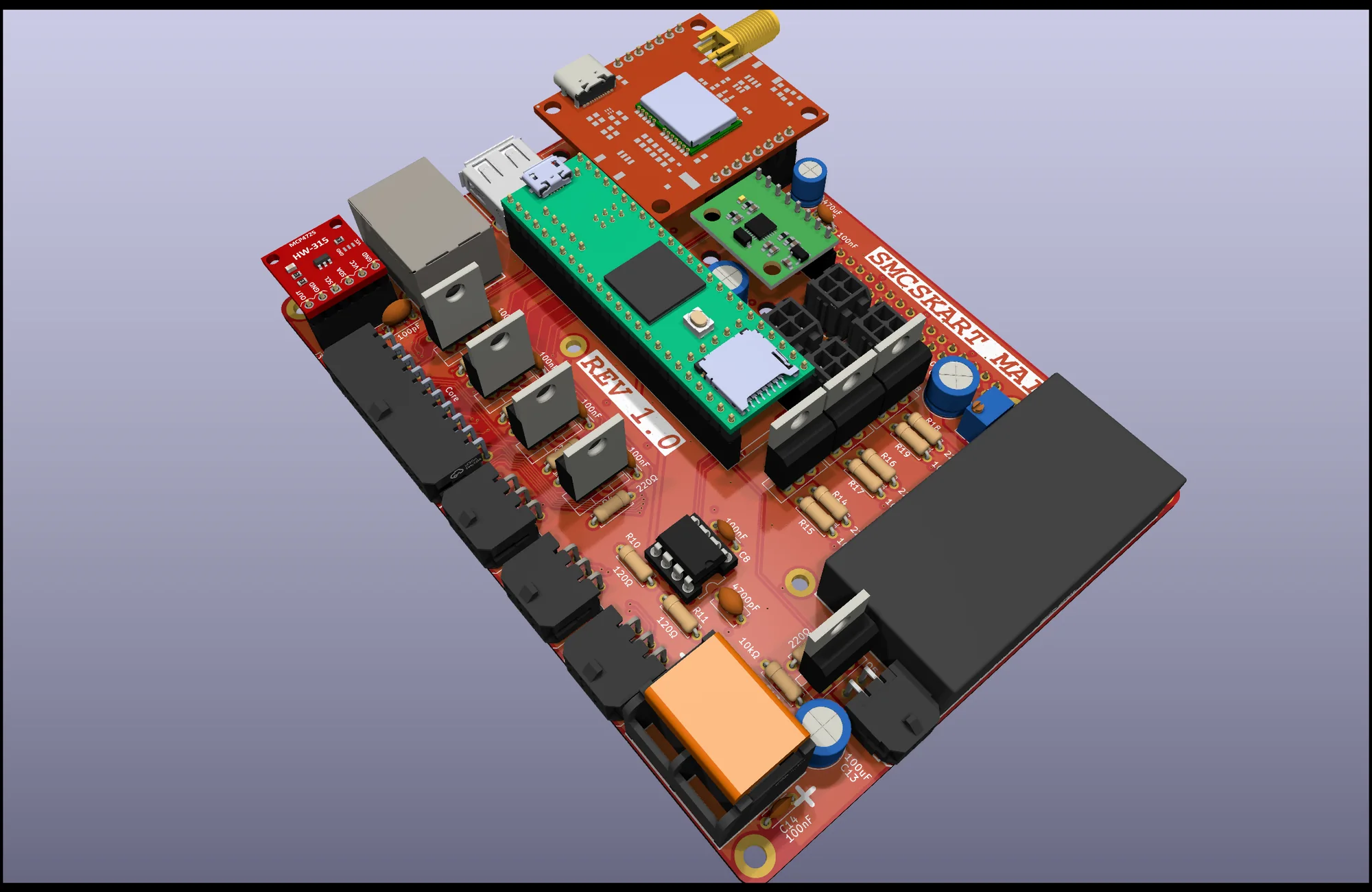 Render of the custom mainboard