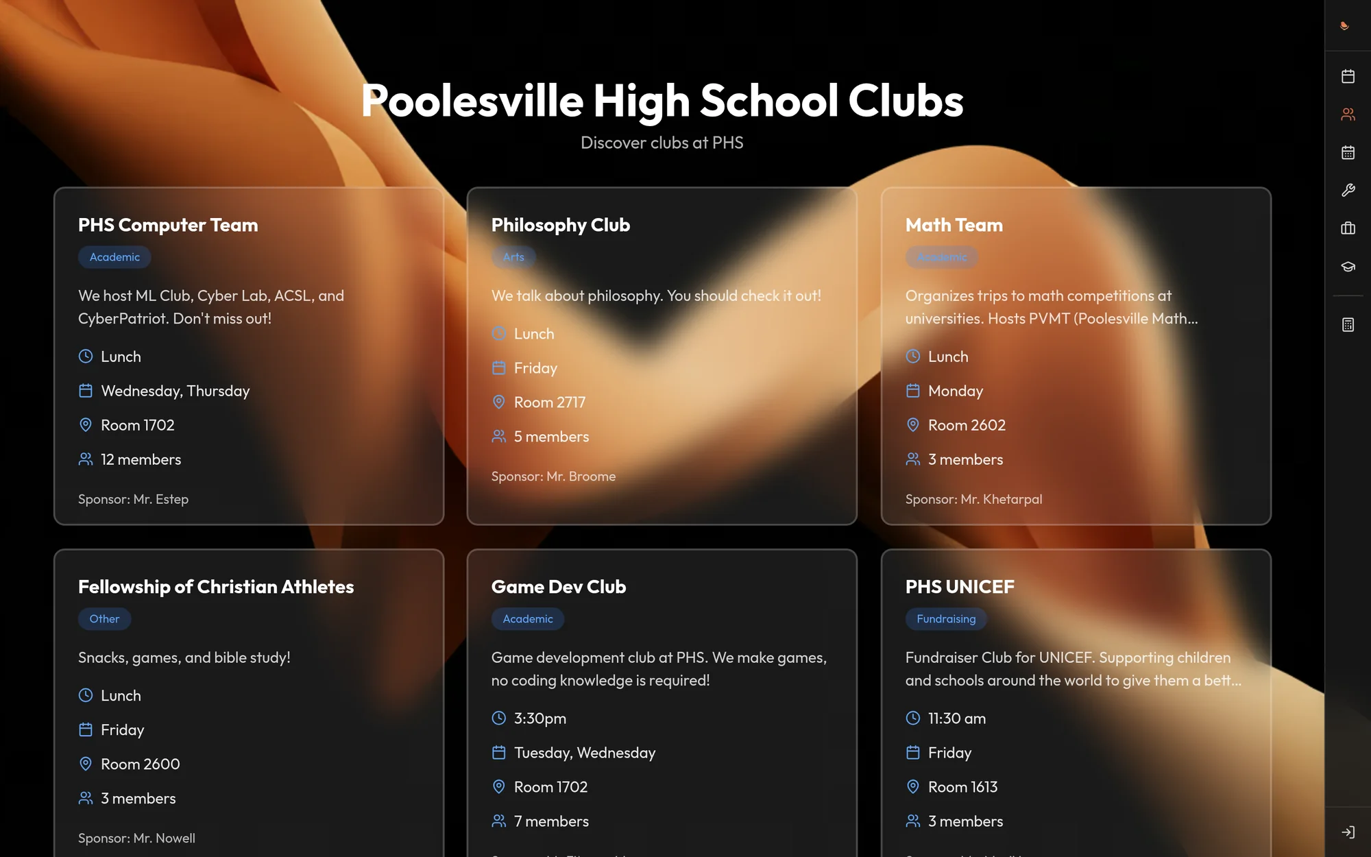 Clubs directory for Poolesville High School